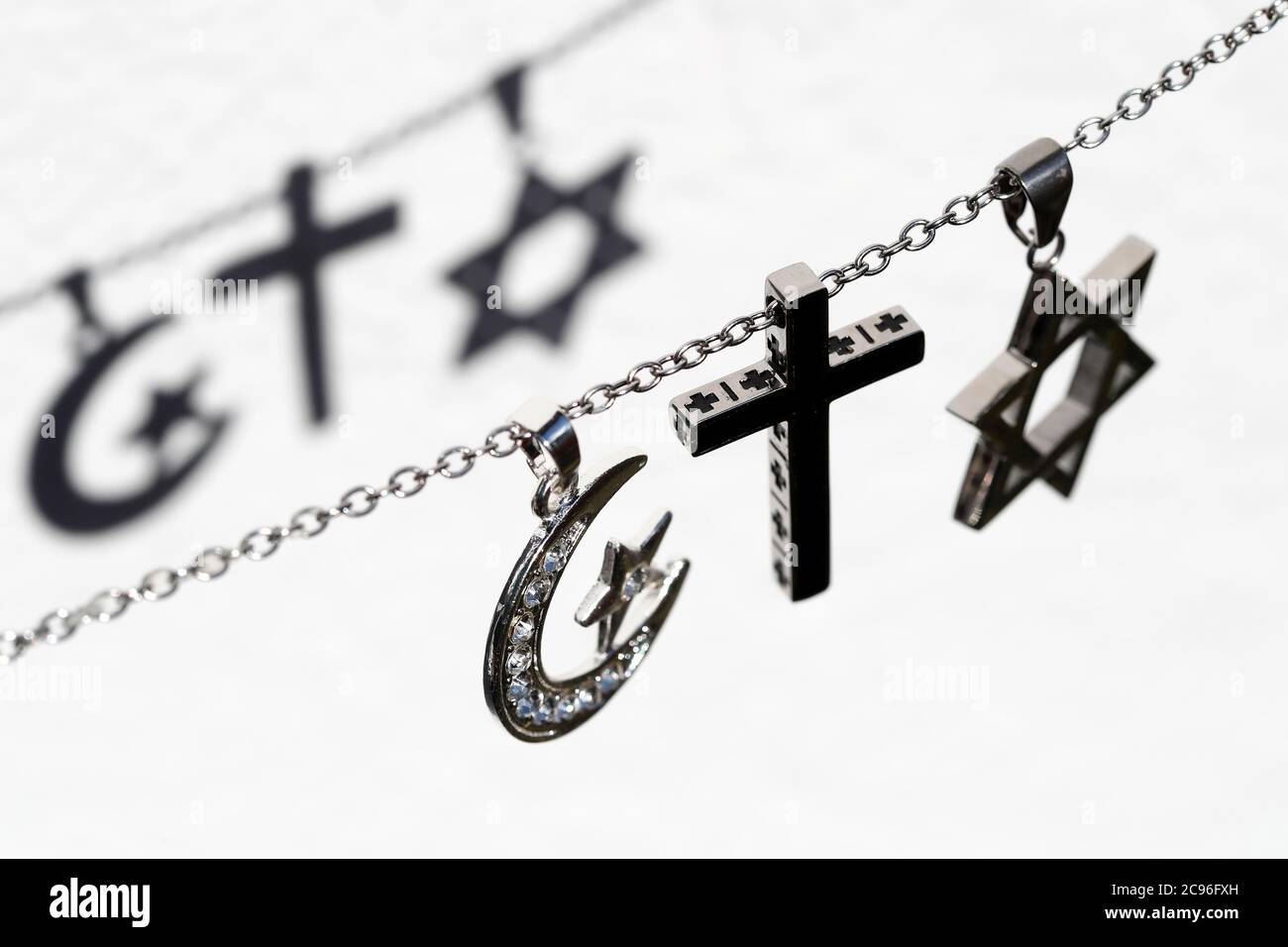 Religious symbols. Christianity, Islam, Judaism 3 monotheistic religions.  Interfaith dialogue. France Stock Photo - Alamy