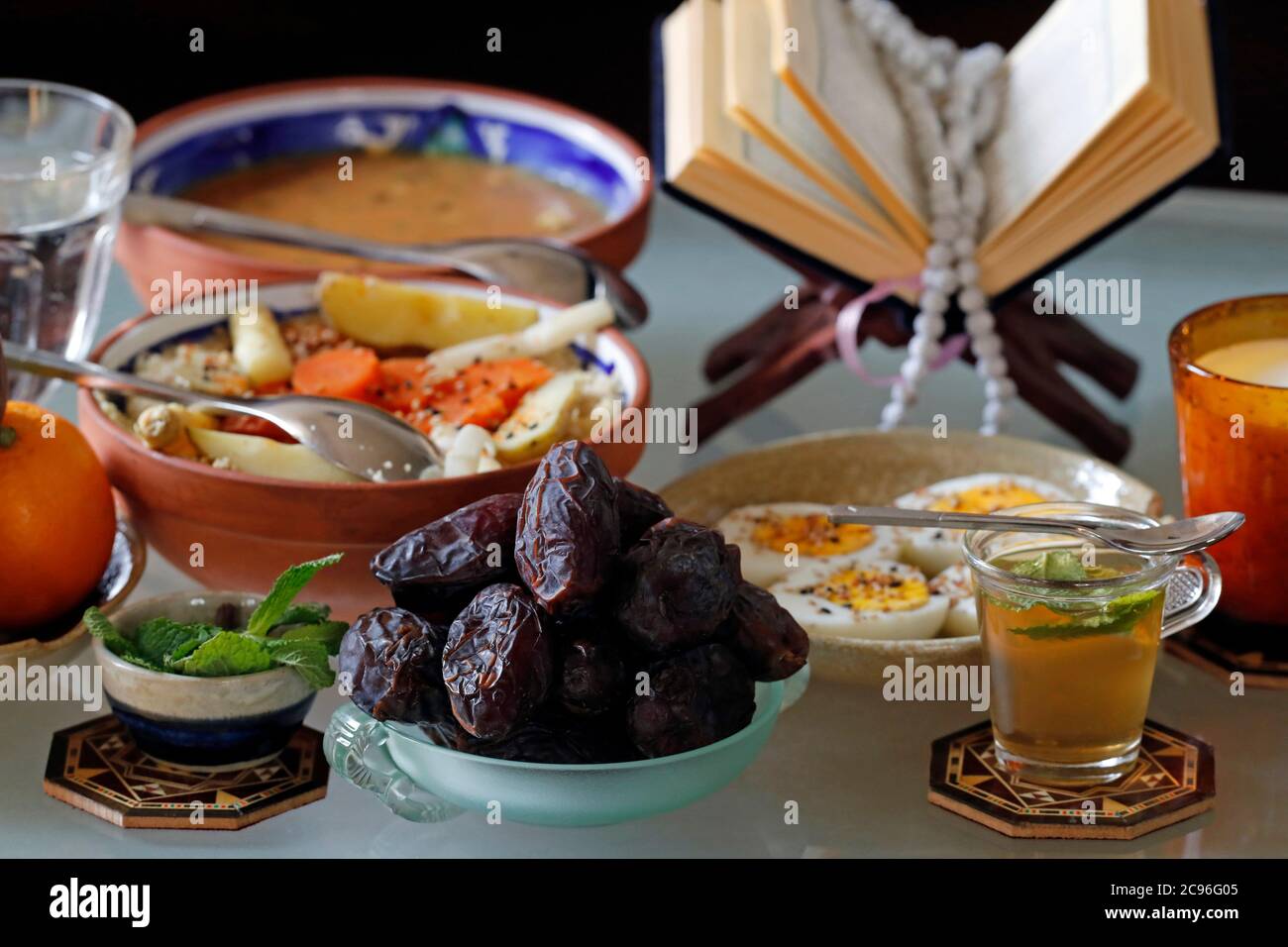 Traditional meal for iftar in time of Ramadan after the fast has been broken.  France. Stock Photo