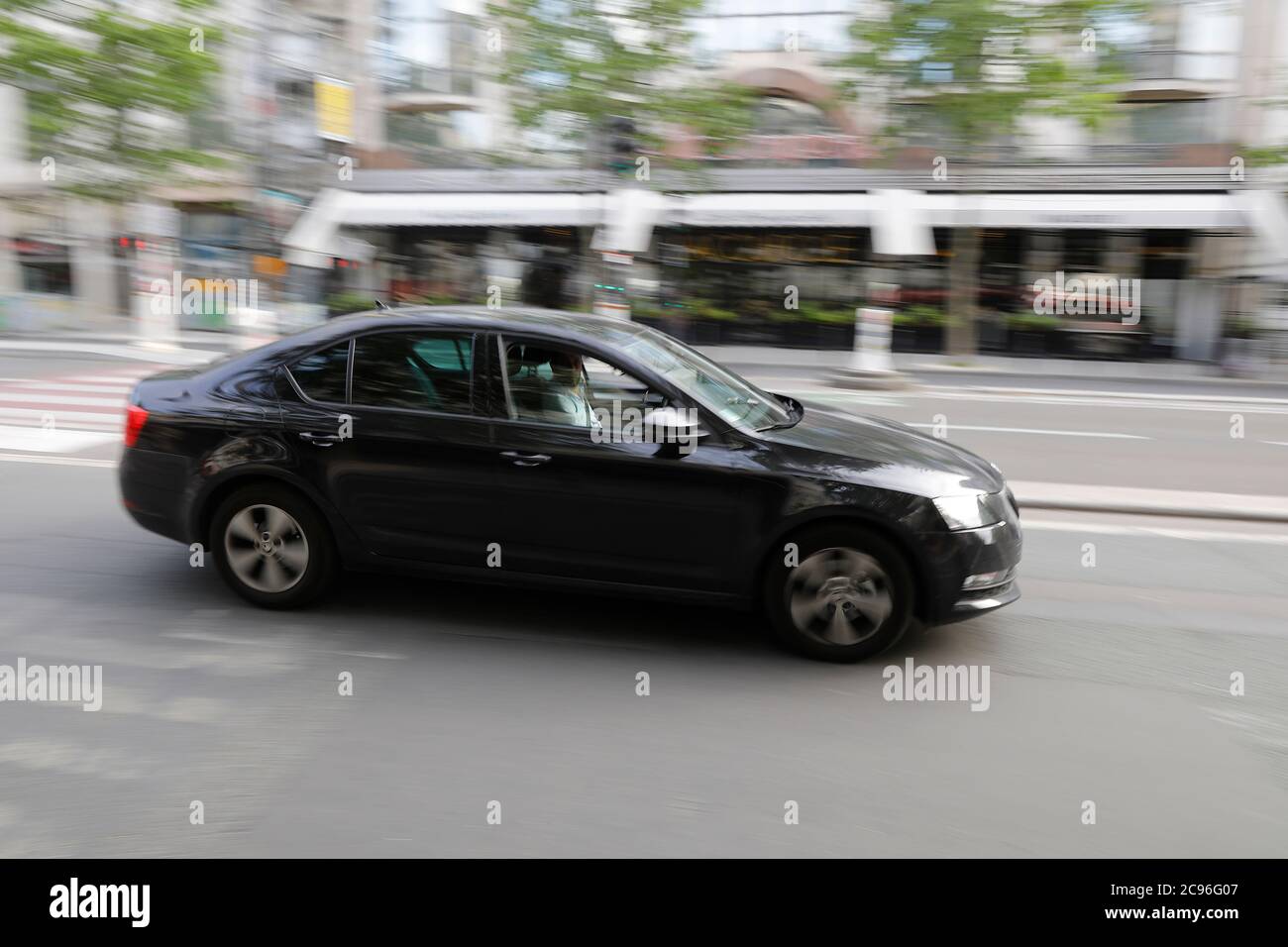 Car on Montparnasse boulevard during COVID-19 epidemic in Paris, France. Stock Photo