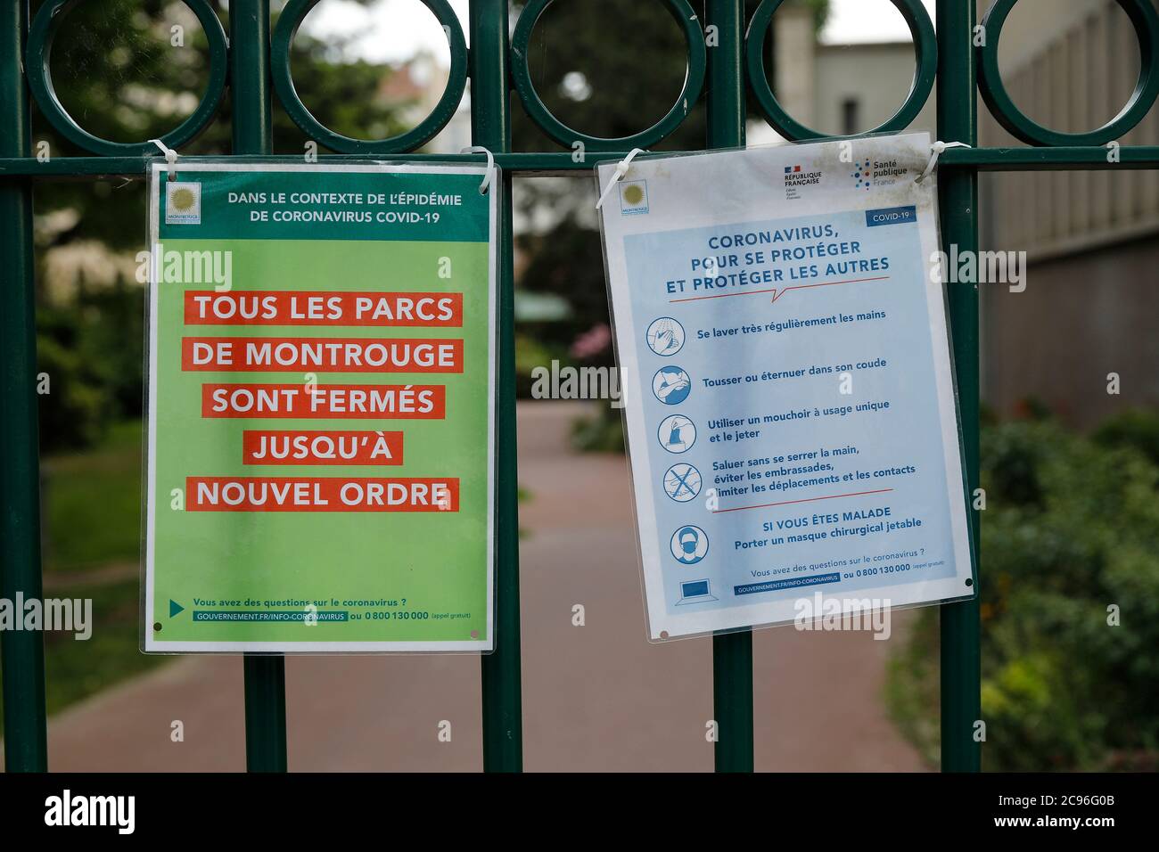 Closed park during lockdown in Montrouge, France. Stock Photo