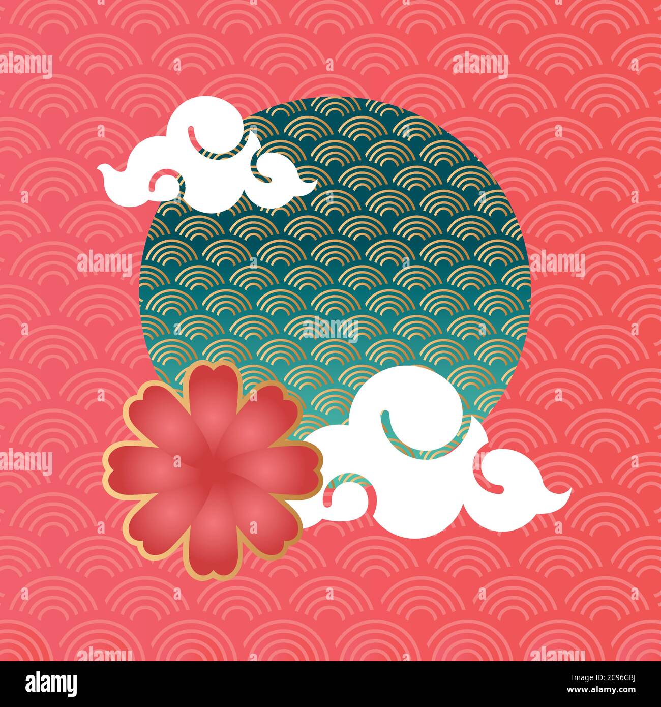 mid autumn festival poster with clouds frame vector illustration design ...