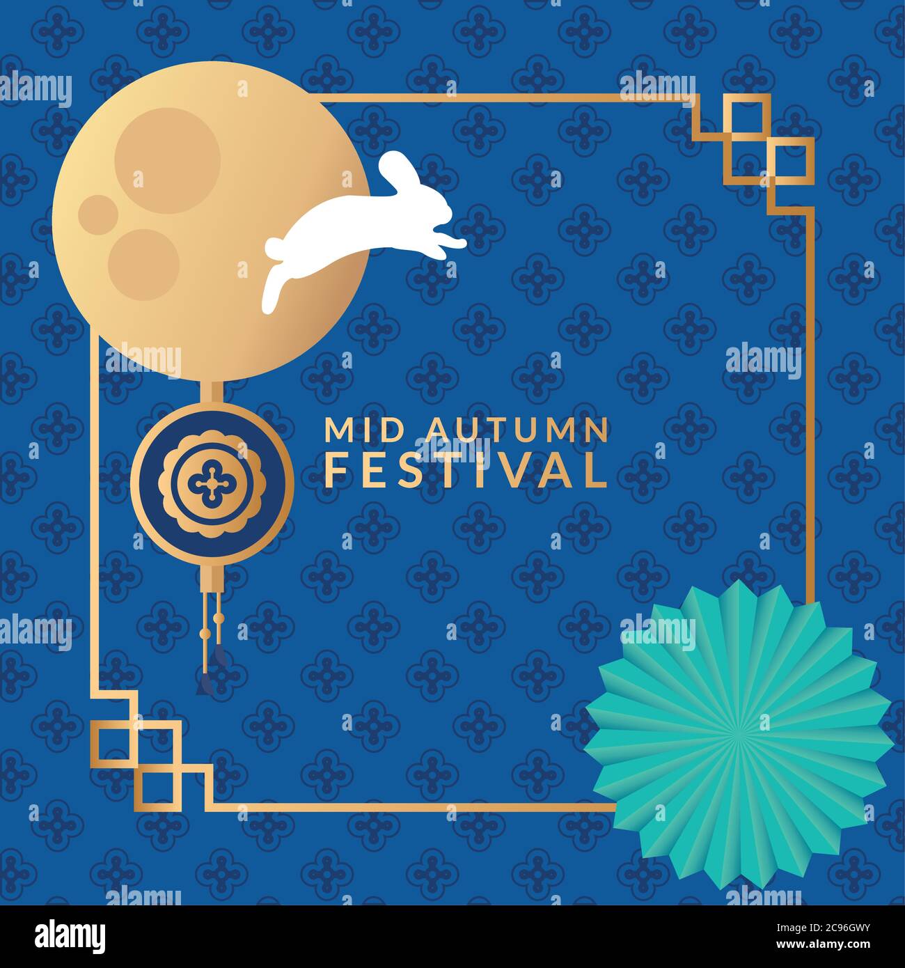 mid autumn festival poster with moon and rabbit vector illustration ...