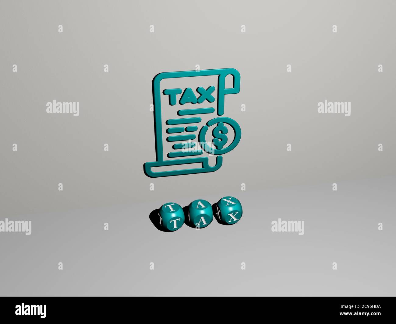 3D representation of TAX with icon on the wall and text arranged by ...