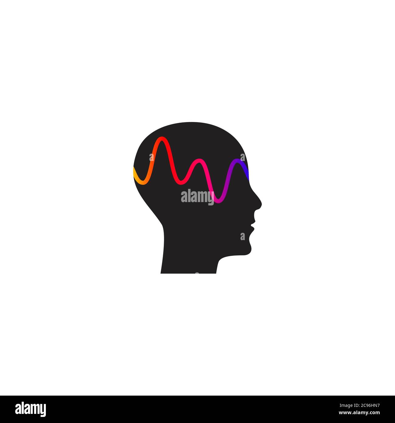 Brain activity and wave, profile of person with mental activity, symbol of therapy, creativity, psychology icon Stock Vector