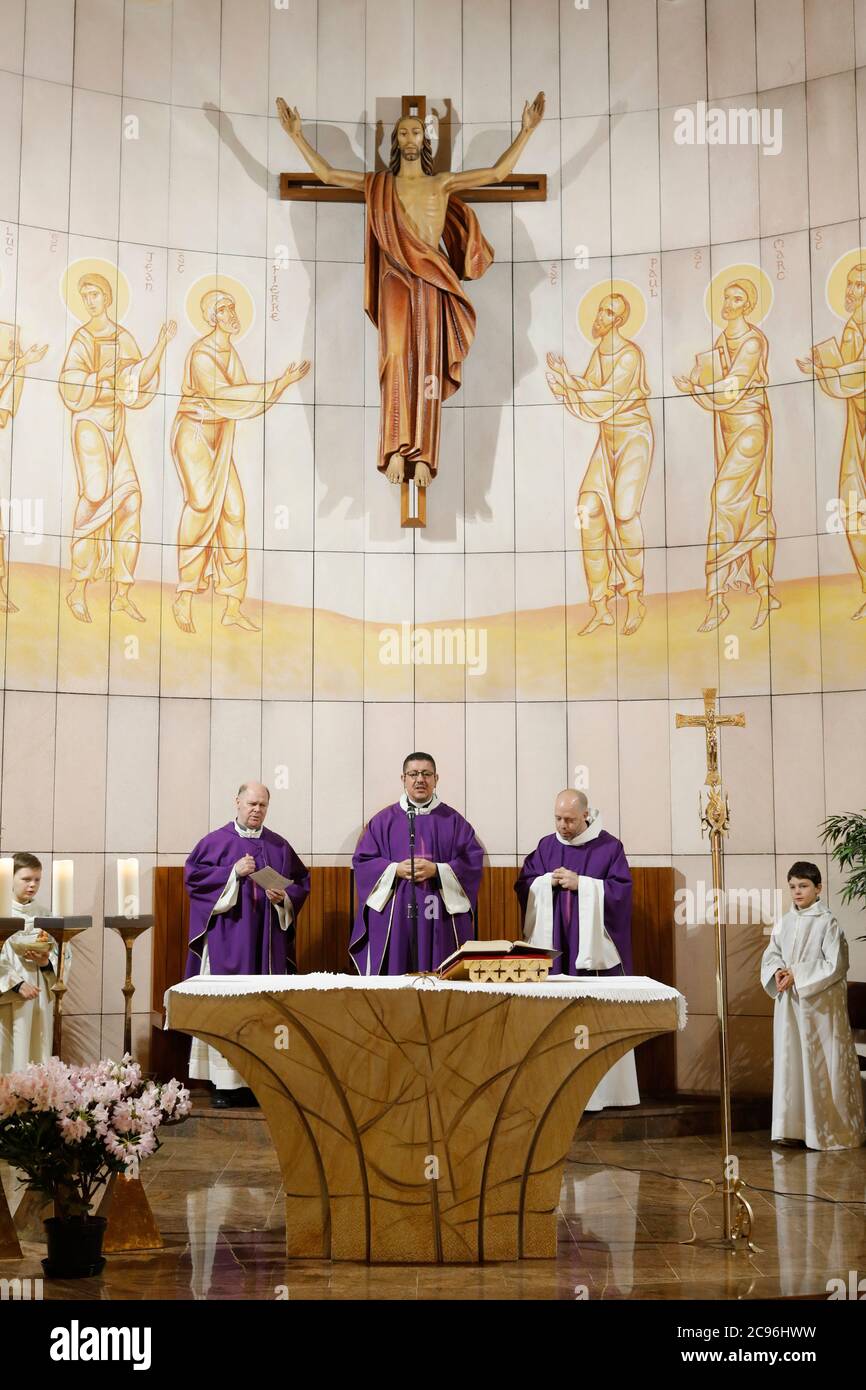 Mass in Sainte Rita's chapel, FontenayauxRoses, France Stock Photo