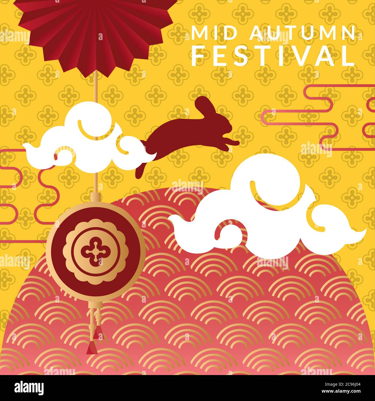 Mid Autumn Festival Poster With Rabbit And Clouds Vector Illustration Design Stock Vector Image Art Alamy