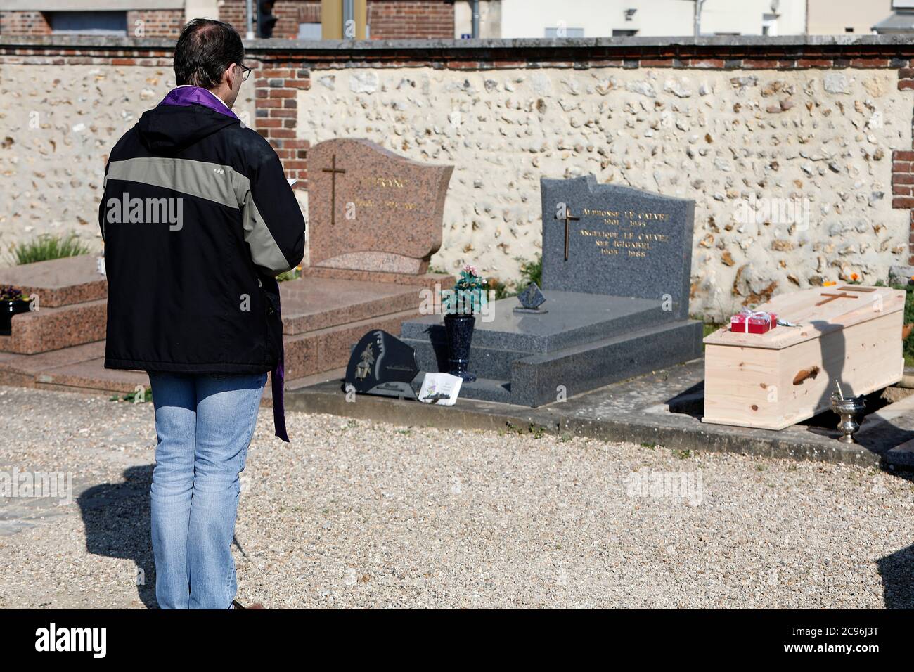 Funeral at Evreux graveyard, France during COVID-19 epidemic. Stock Photo