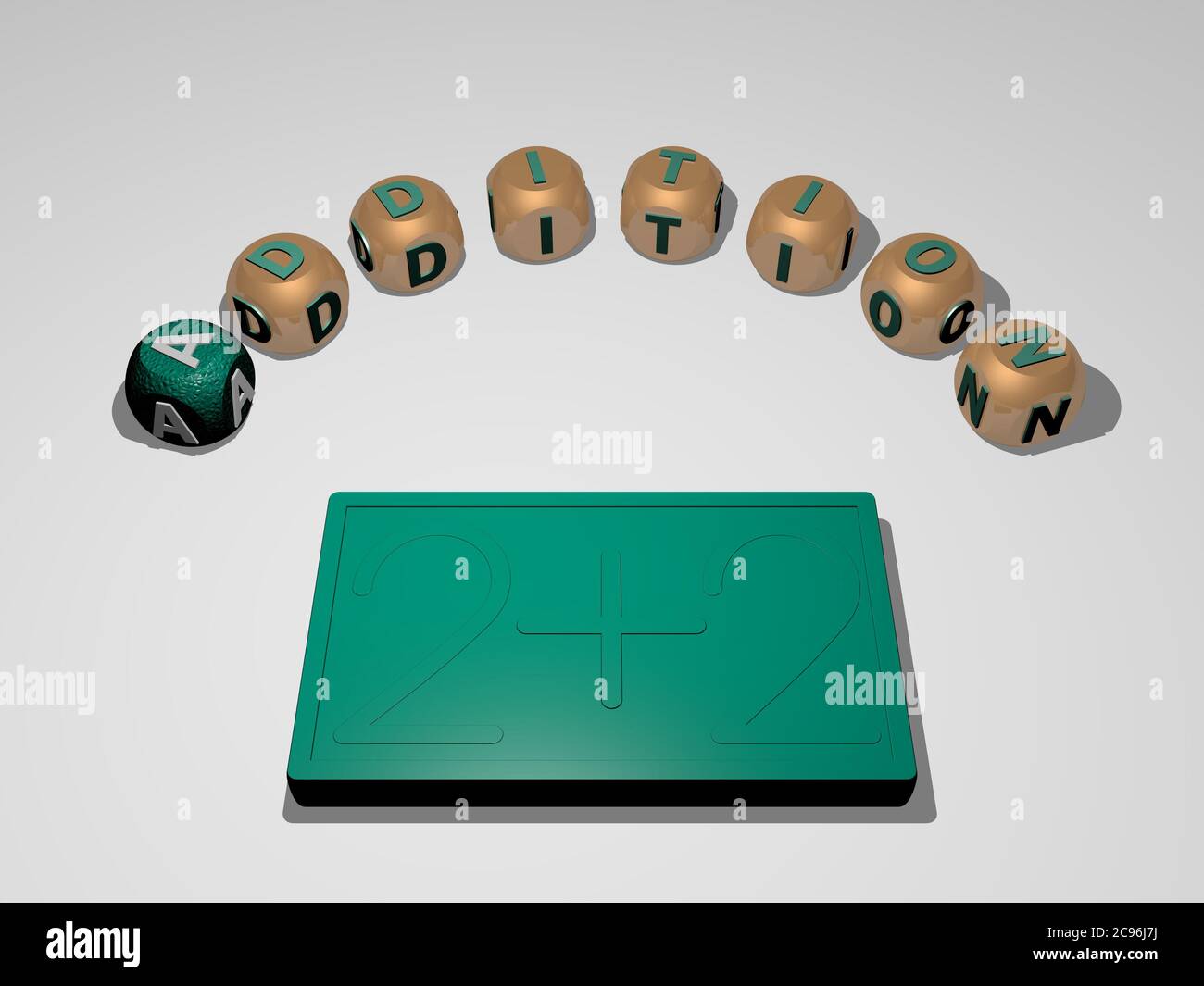 3D representation of addition with icon on the wall and text arranged ...