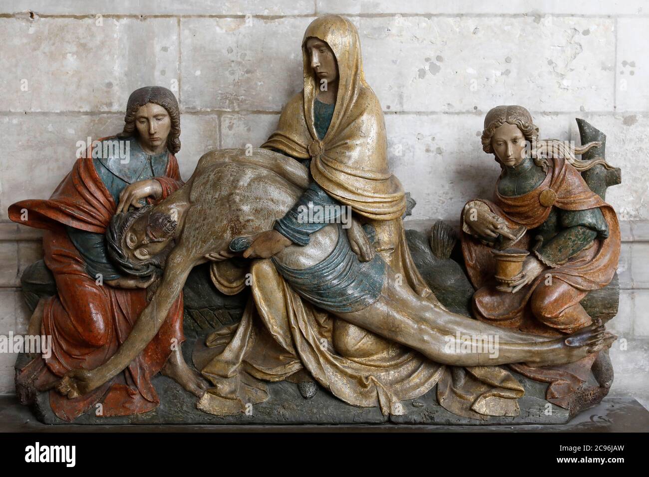 Entombment sculpture in Notre Dame (Our Lady) cathedral, Evreux, France. Stock Photo