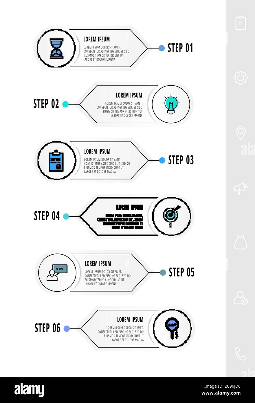 Vector circle infographics with 6 arrows. Six step line template. Used ...