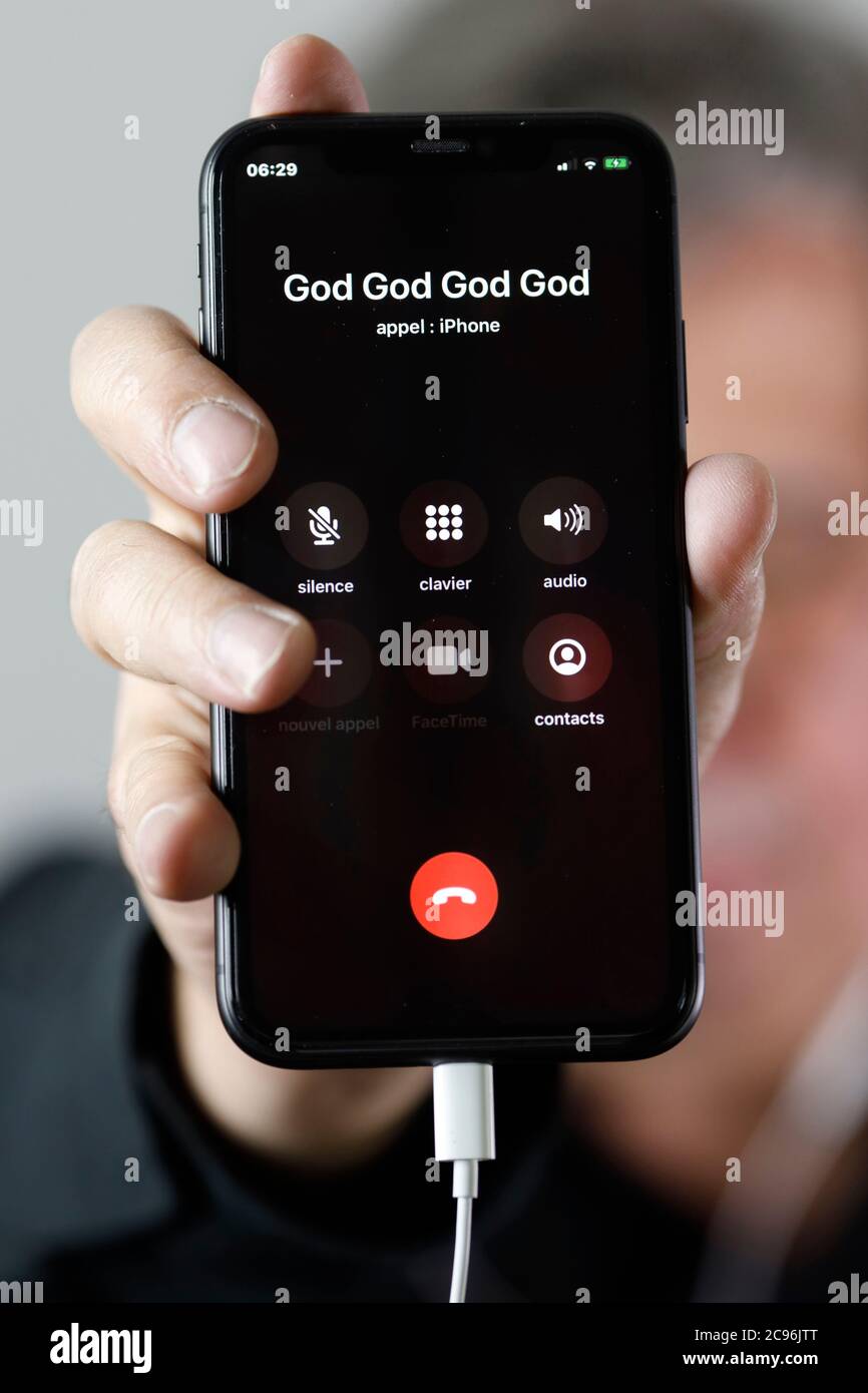 Image On A Smartphone Call To God France Stock Photo Alamy