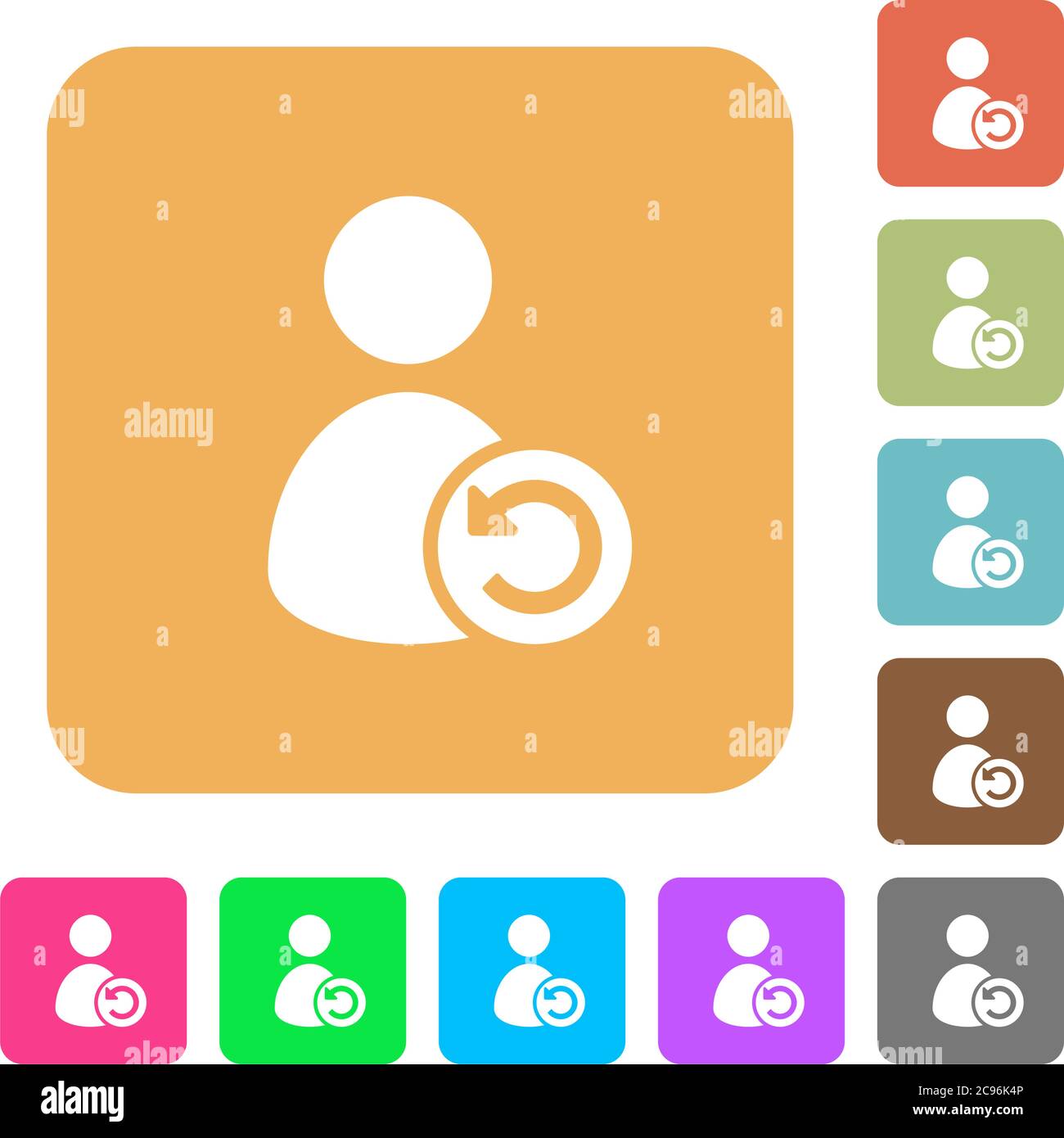 Undo user account changes flat icons on rounded square vivid color backgrounds. Stock Vector