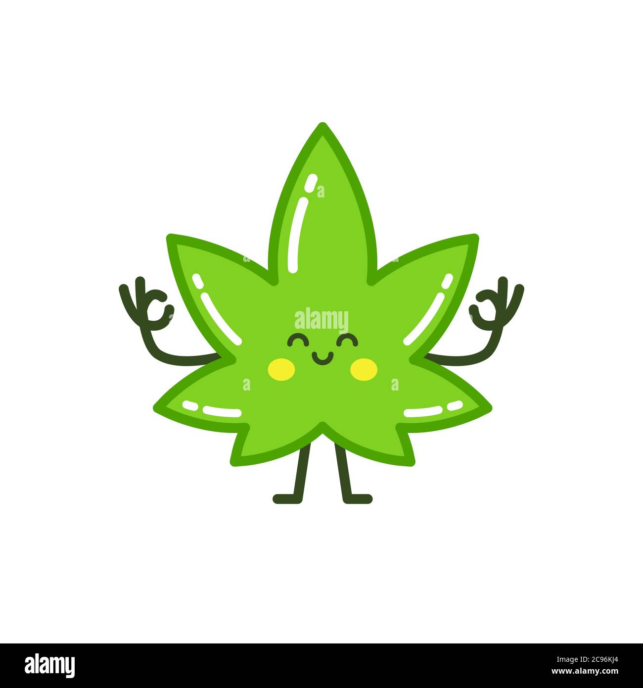 Cute smiling face on a cannabis leaf, cartoon character Stock Vector