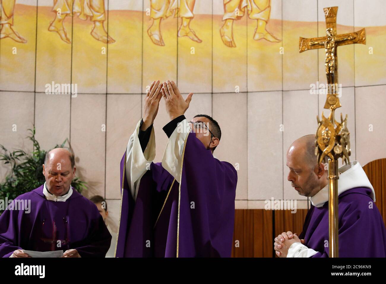 Mass in Sainte Rita's chapel, FontenayauxRoses, France Stock Photo