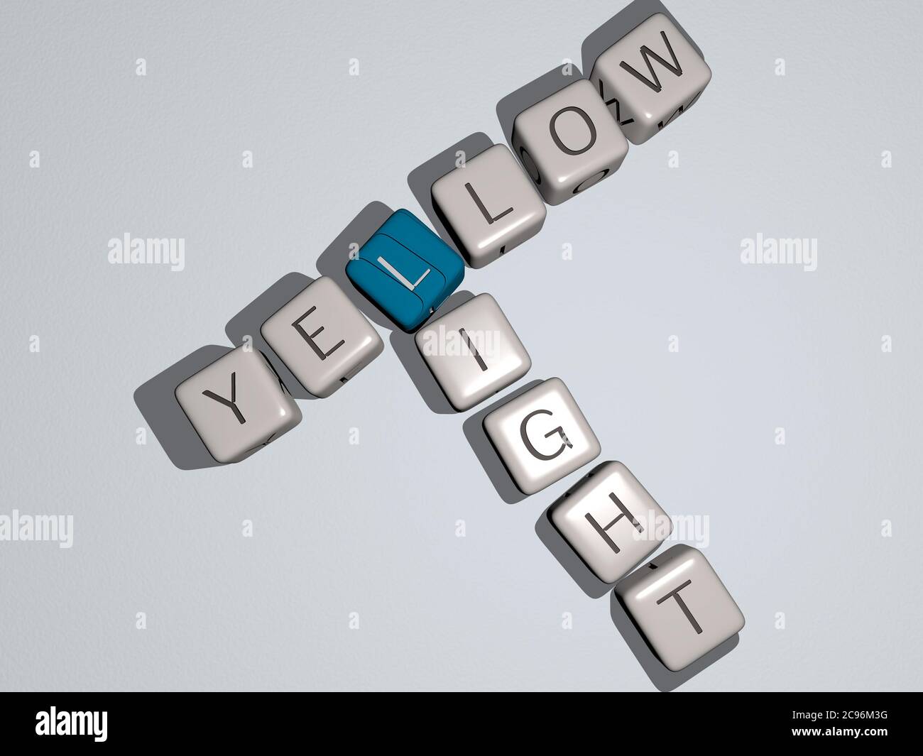 Crosswords Of Yellow Light Arranged By Cubic Letters On A Mirror Floor