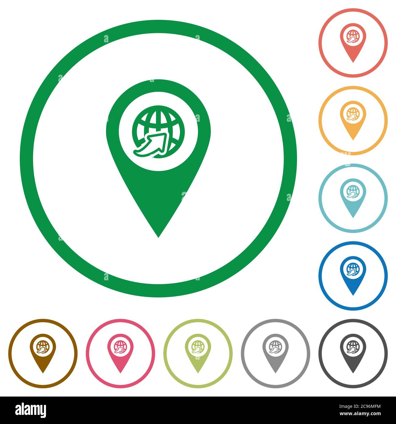 International route GPS map location flat color icons in round outlines ...