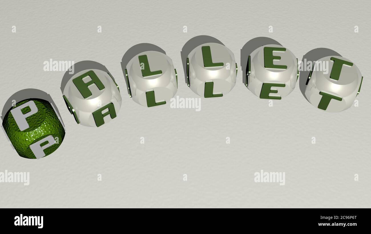 crosswords of PALLET arranged by cubic letters on a mirror floor