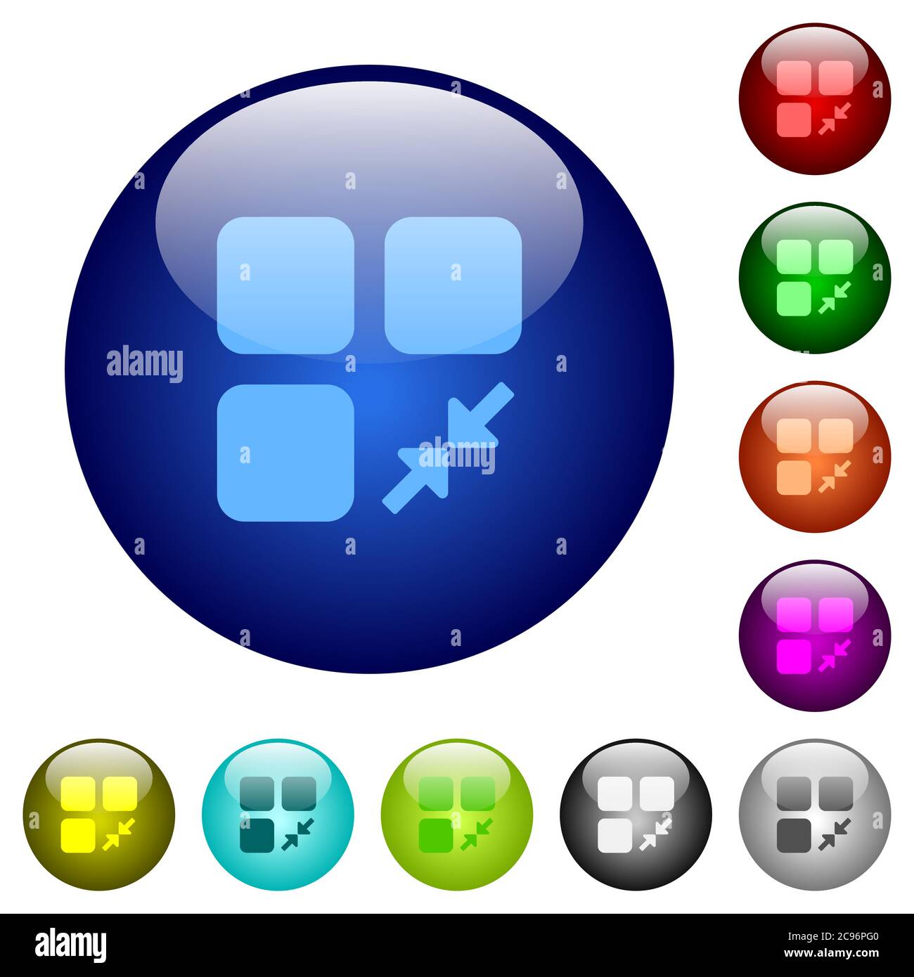 Reduce component icons on round color glass buttons Stock Vector Image ...