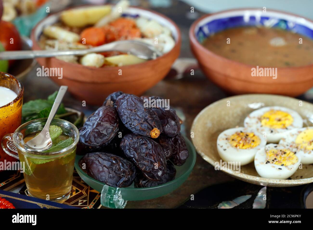 Traditional meal for iftar in time of Ramadan after the fast has been broken.  France. Stock Photo