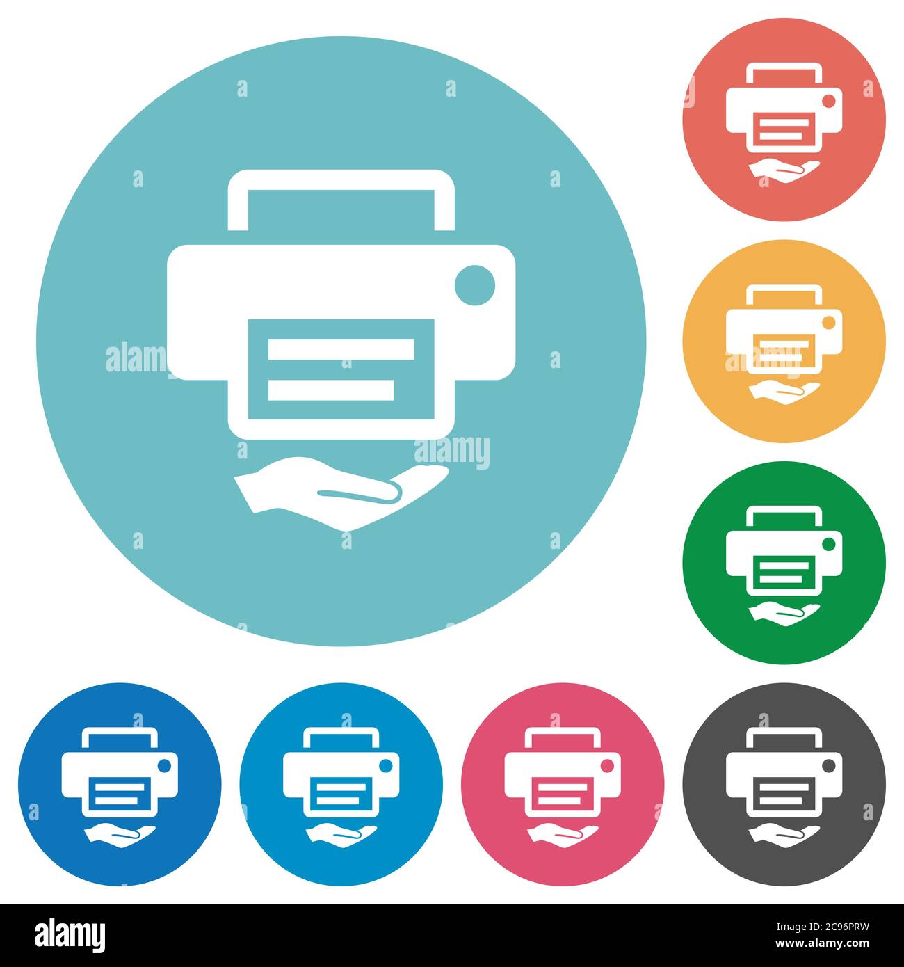 Shared printer flat white icons on round color backgrounds Stock Vector