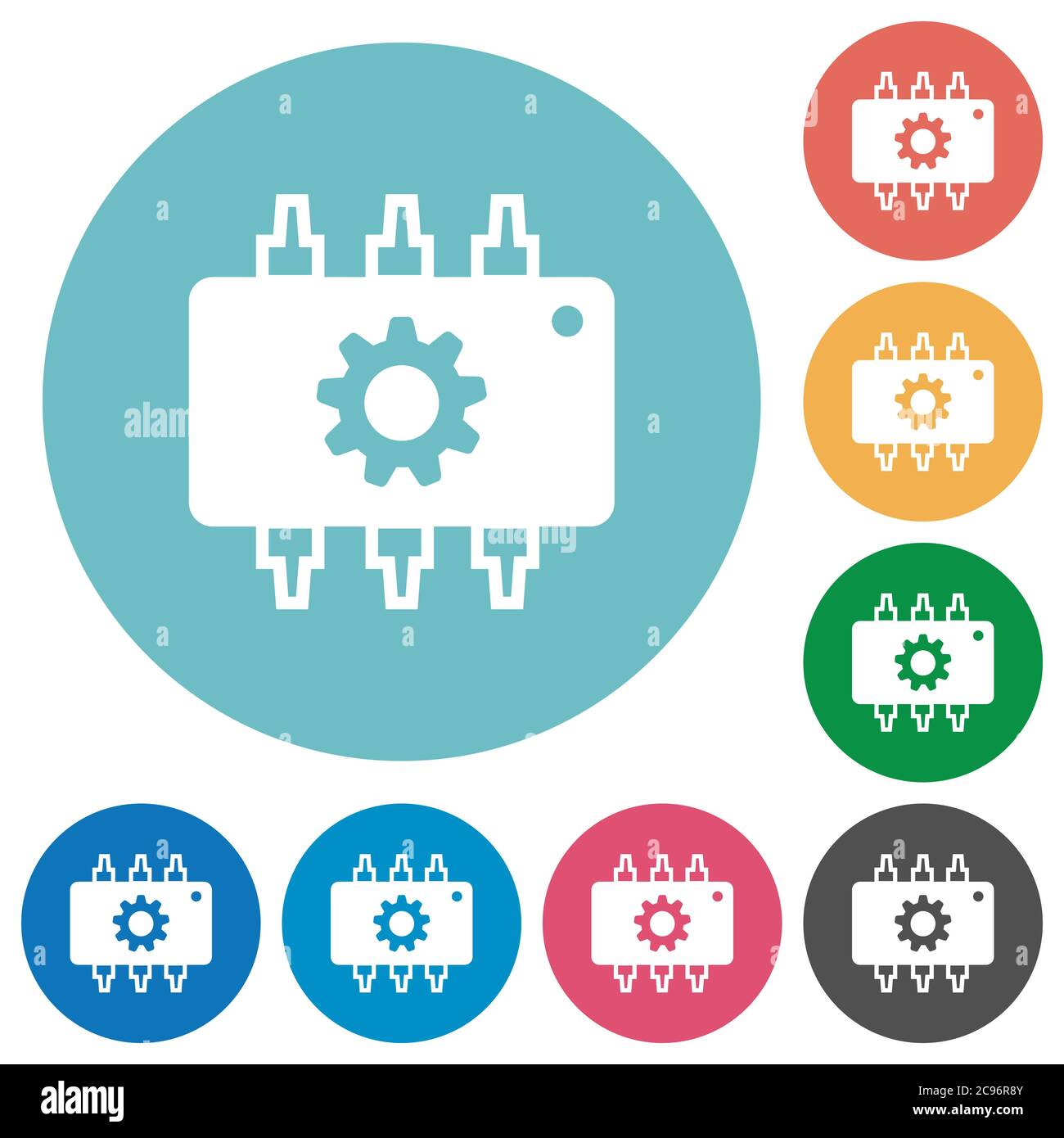 Hardware settings flat white icons on round color backgrounds Stock Vector