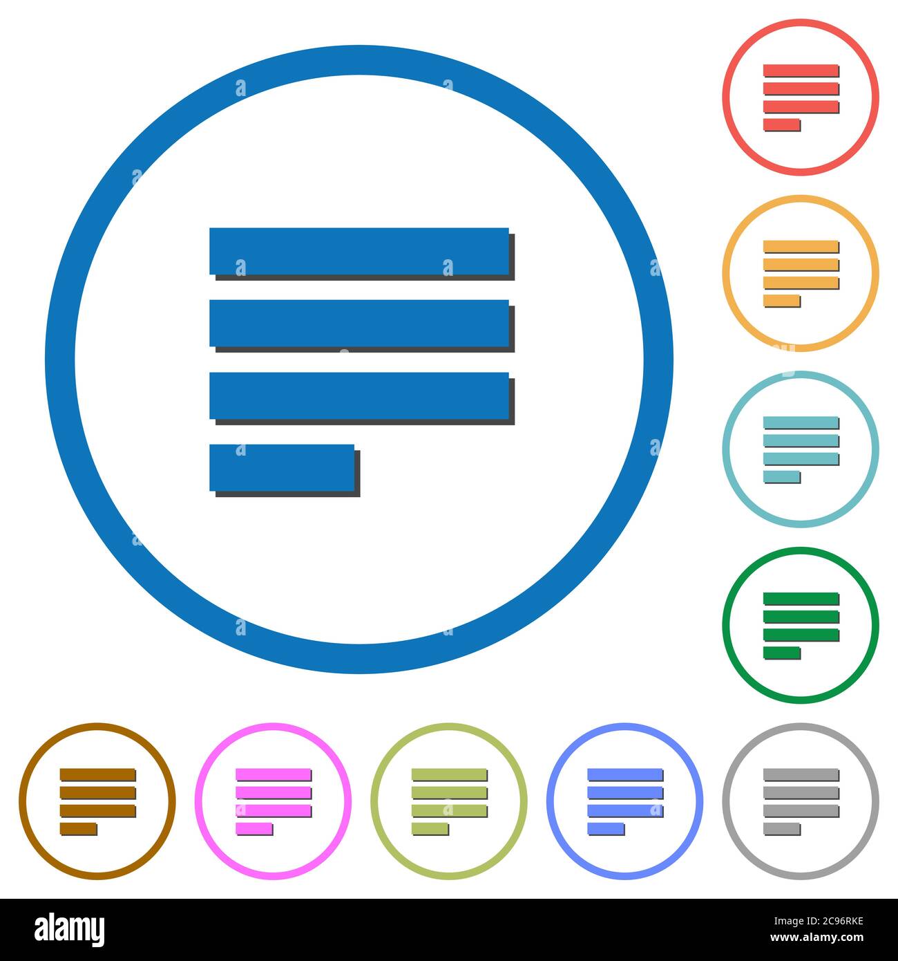 Text align justify last row left flat color vector icons with shadows ...