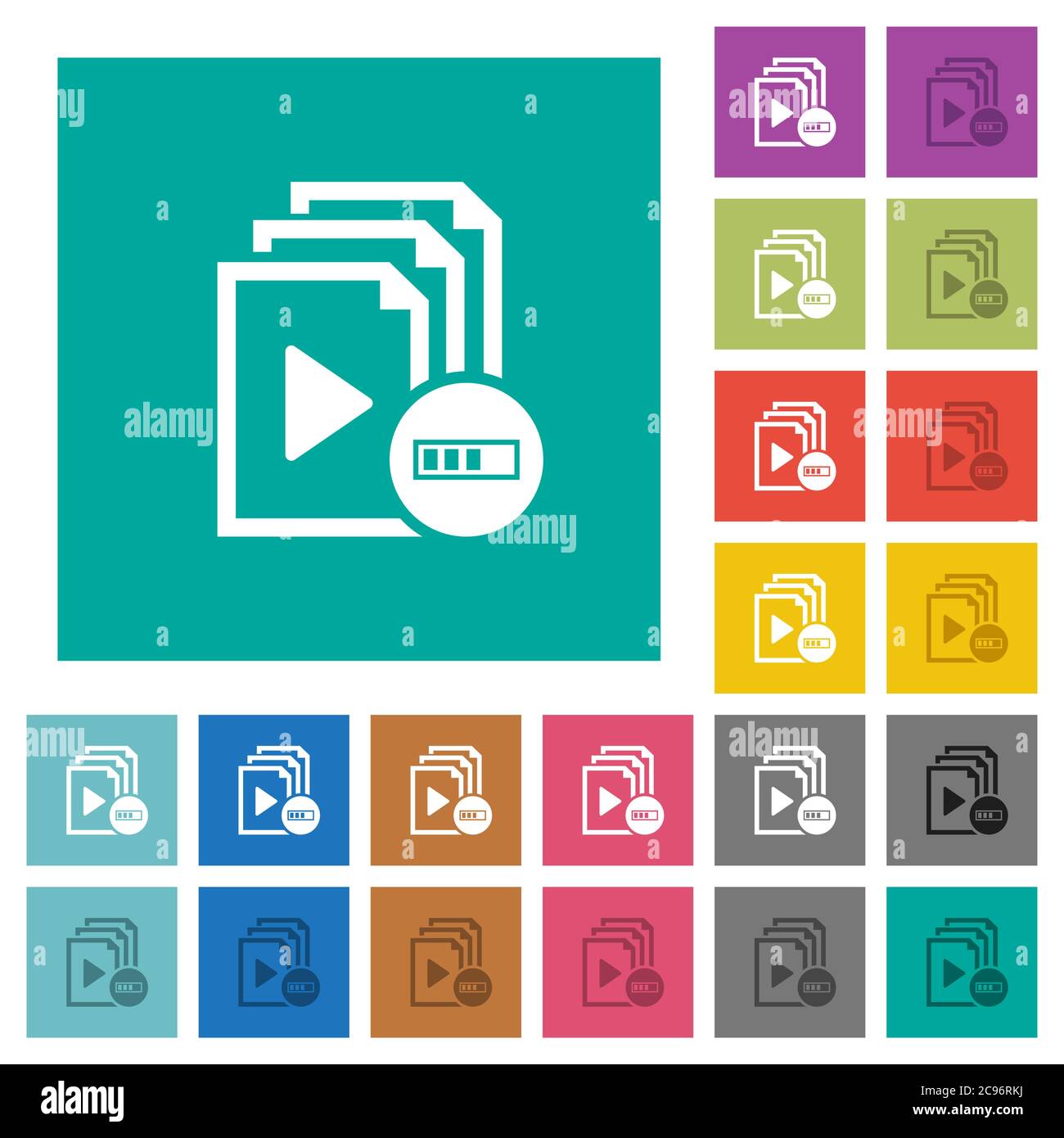 Processing playlist operation multi colored flat icons on plain square ...