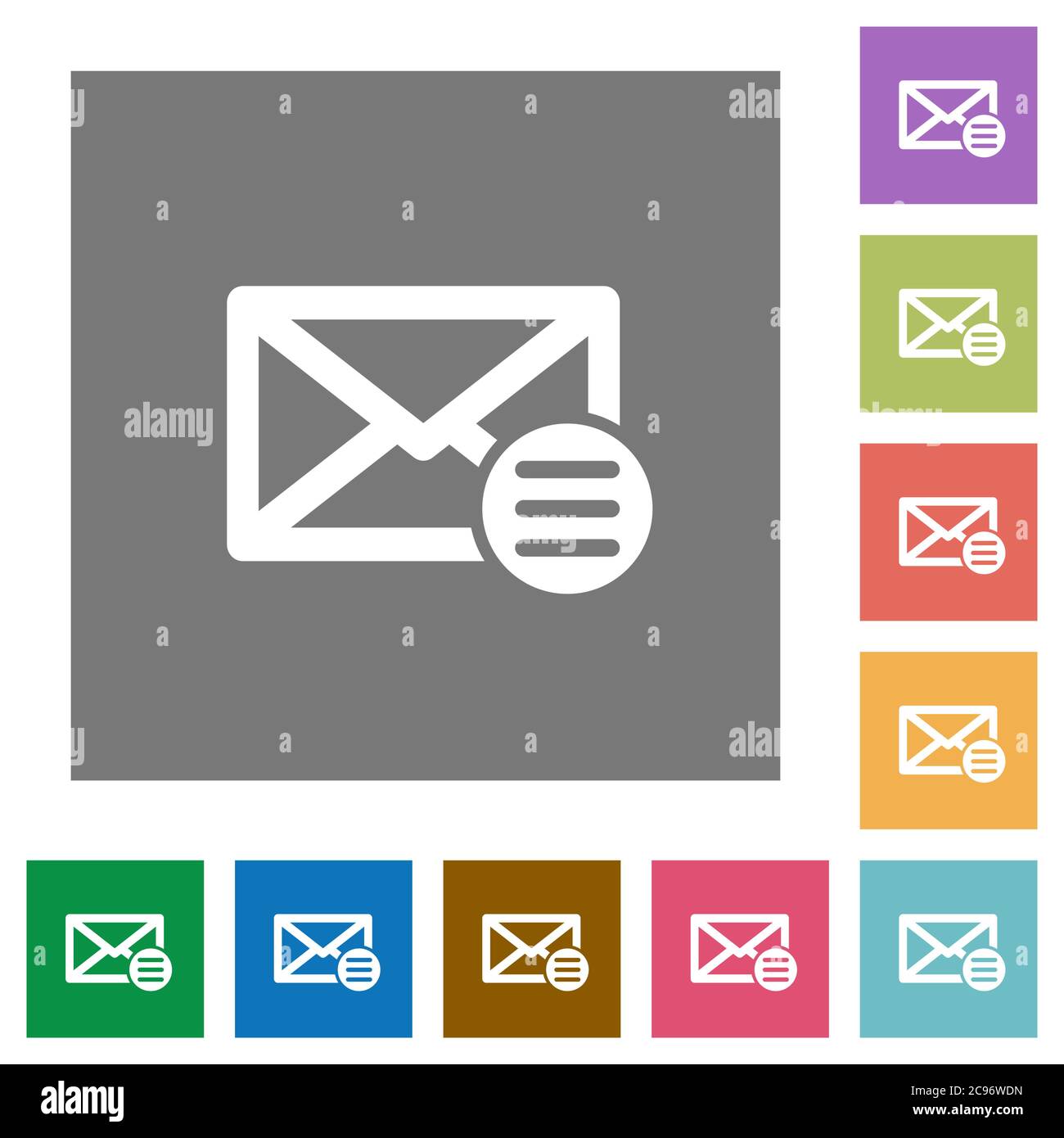Mail options flat icons on simple color square backgrounds Stock Vector