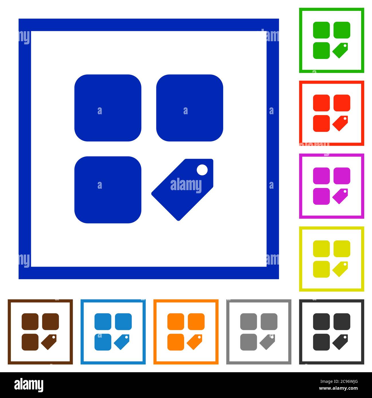 Tag component flat color icons in square frames on white background Stock Vector