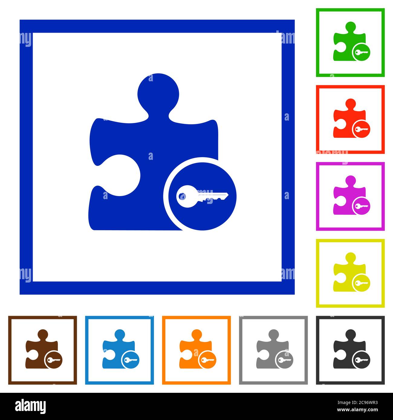 Secure plugin flat color icons in square frames on white background Stock Vector