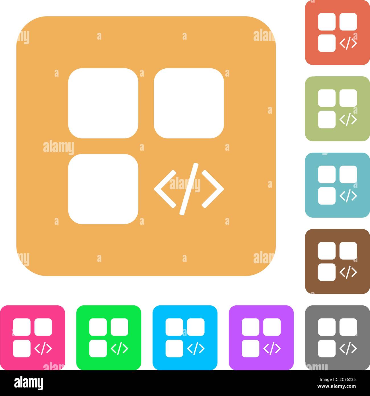 Component programming flat icons on rounded square vivid color backgrounds. Stock Vector