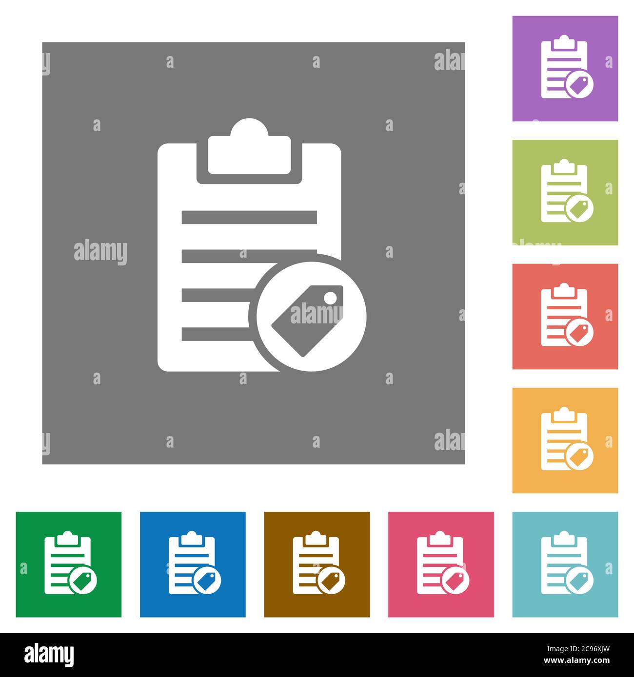 Note tagging flat icons on simple color square backgrounds Stock Vector