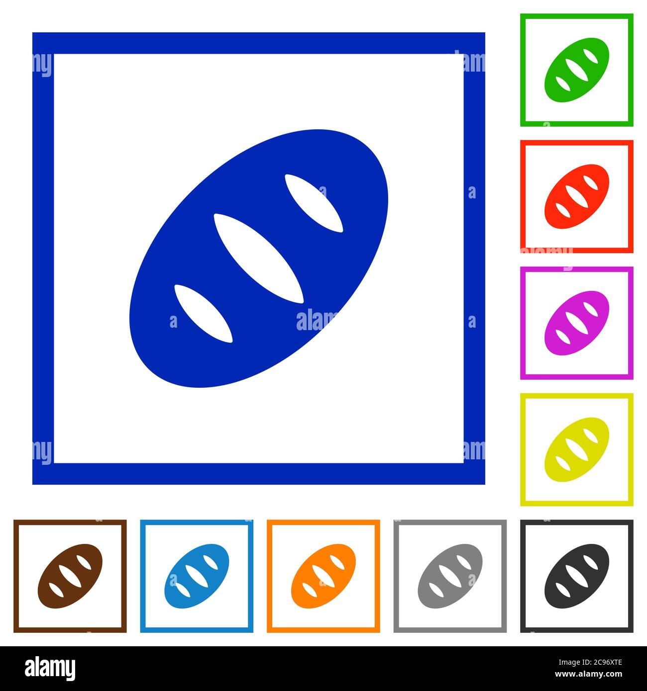 Bread flat color icons in square frames on white background Stock Vector
