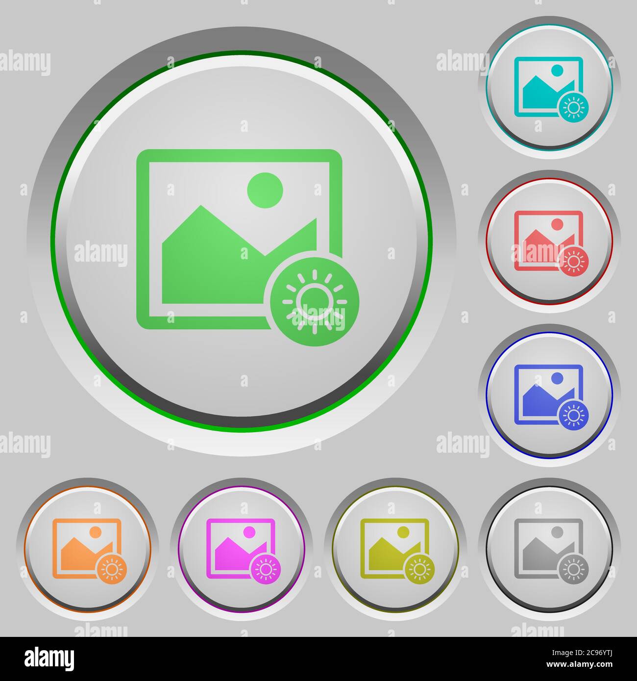 Adjust image brightness color icons on sunk push buttons Stock Vector
