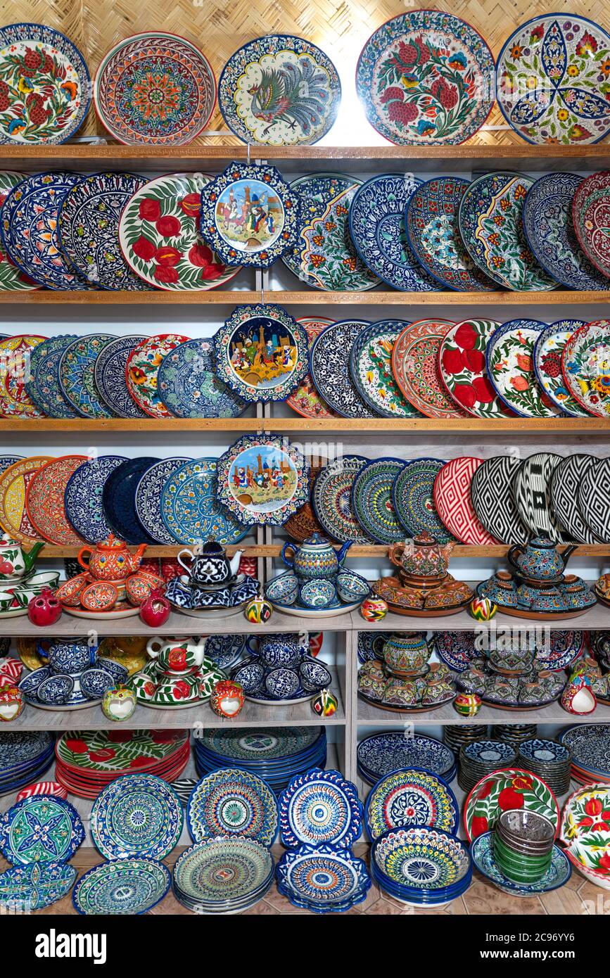 The uzbek market with traditional uzbekistan dishes in Bukhara Stock ...