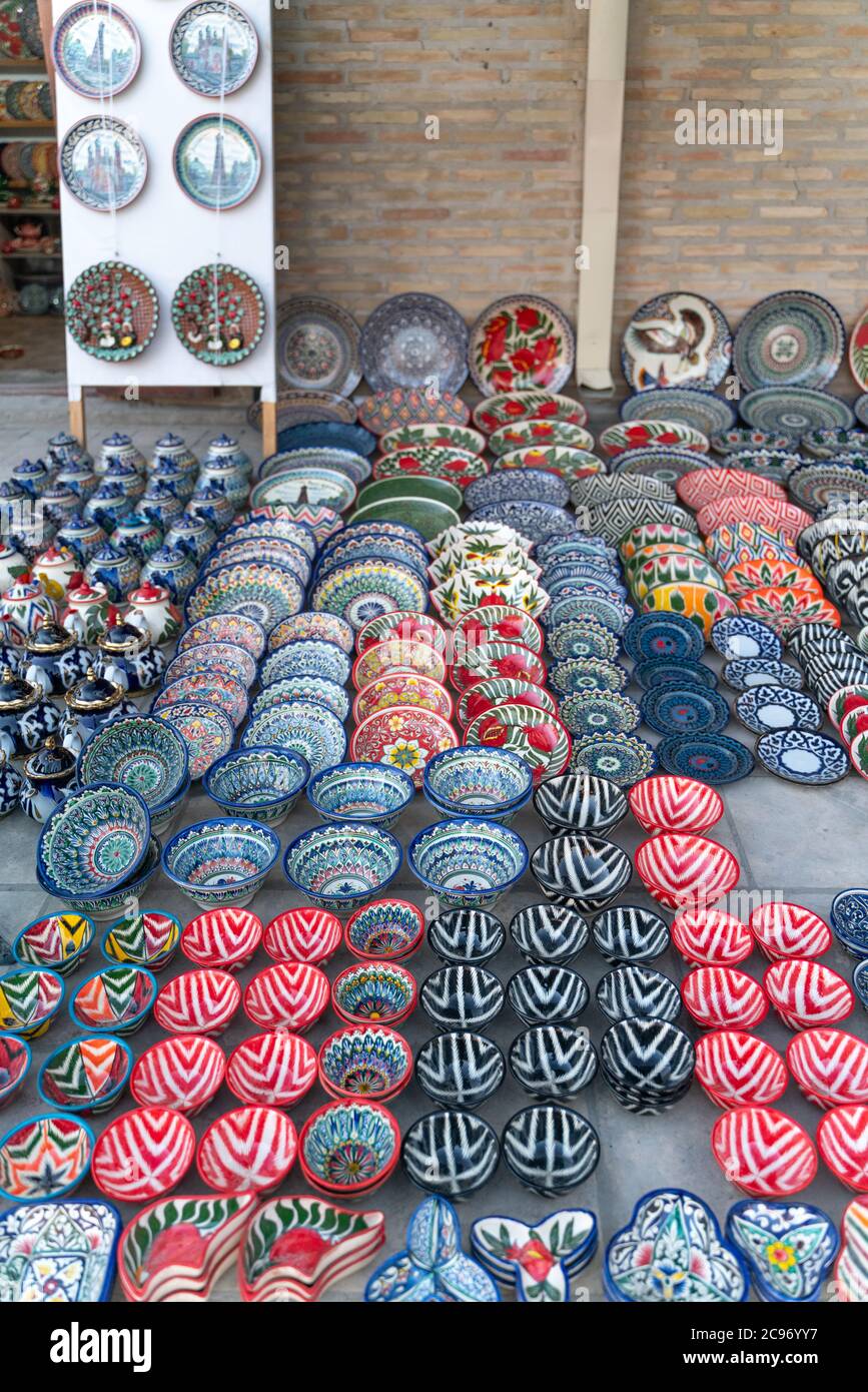 The uzbek market with traditional uzbekistan dishes in Bukhara Stock ...