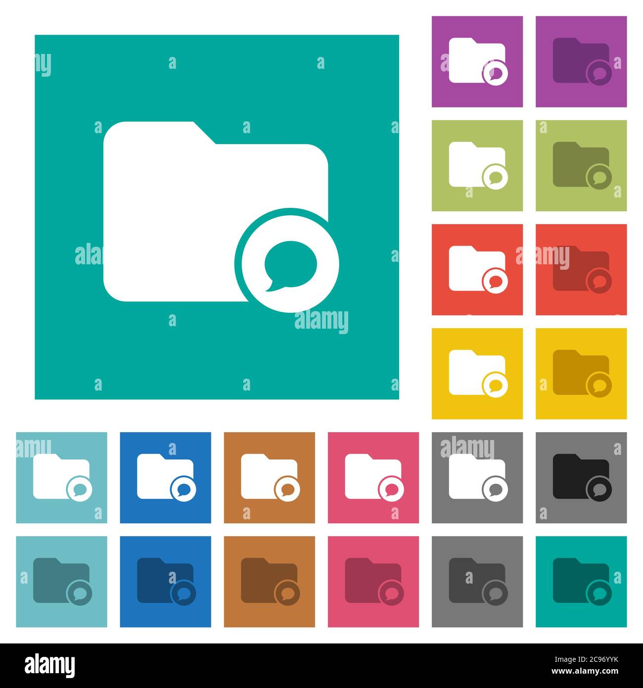 Directory notifications multi colored flat icons on plain square backgrounds. Included white and darker icon variations for hover or active effects. Stock Vector