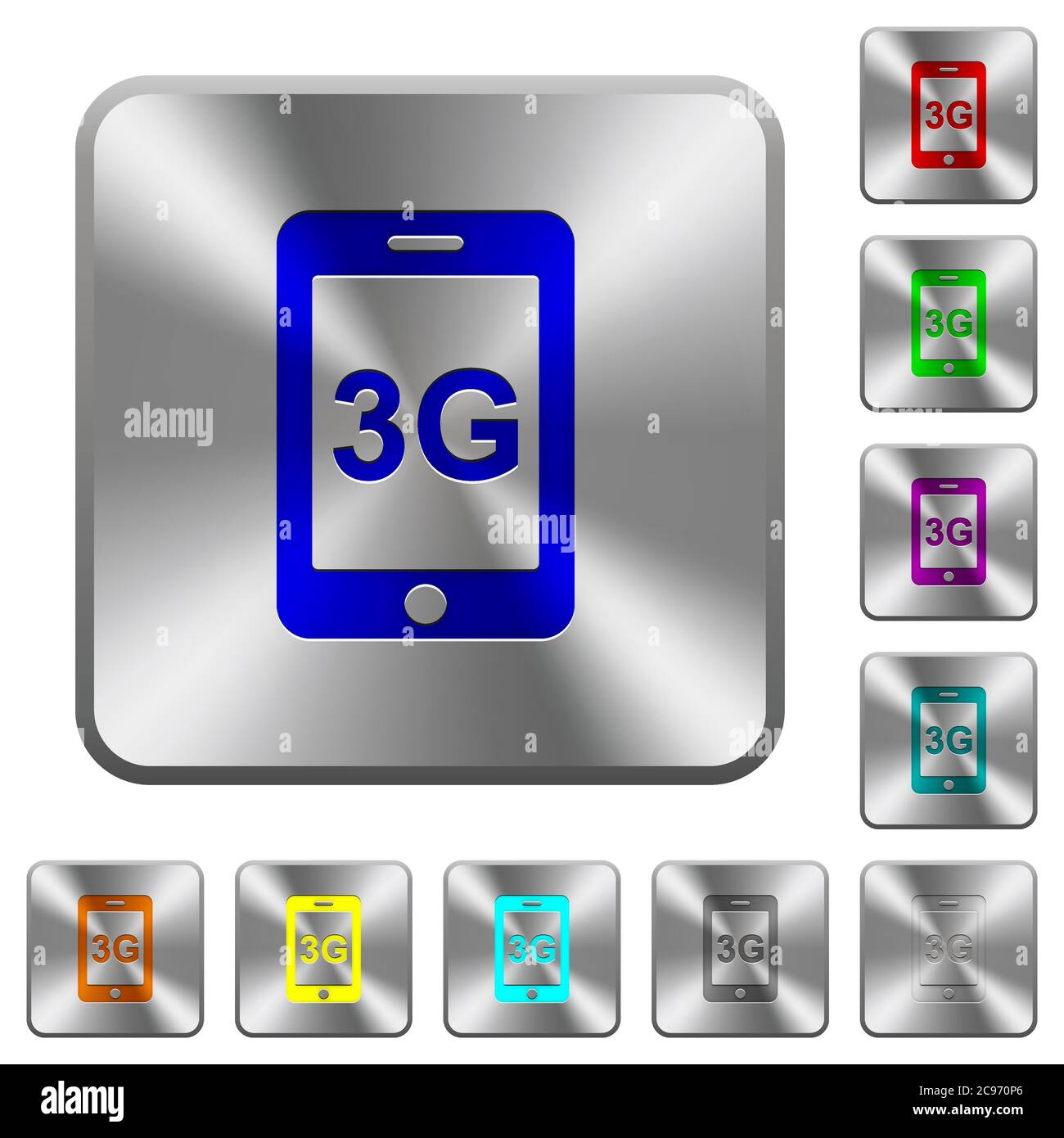 Third gereration mobile network engraved icons on rounded square glossy ...