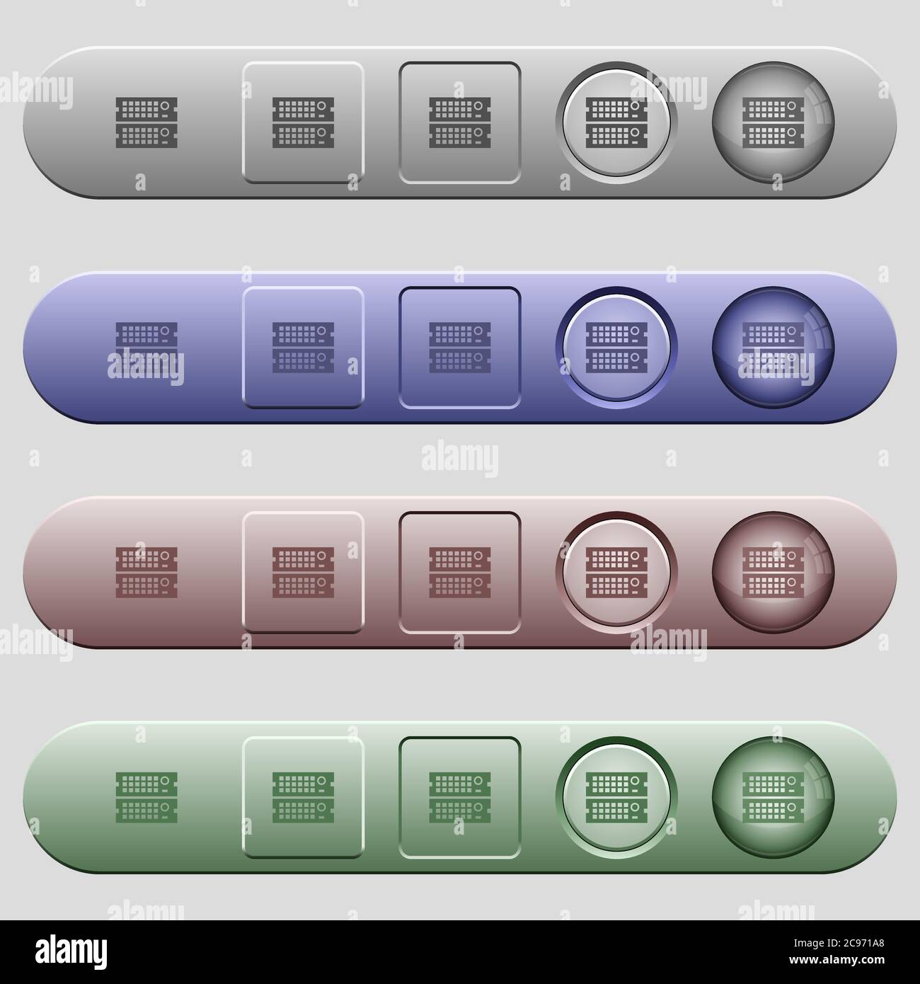 Rack servers icons on rounded horizontal menu bars in different colors ...