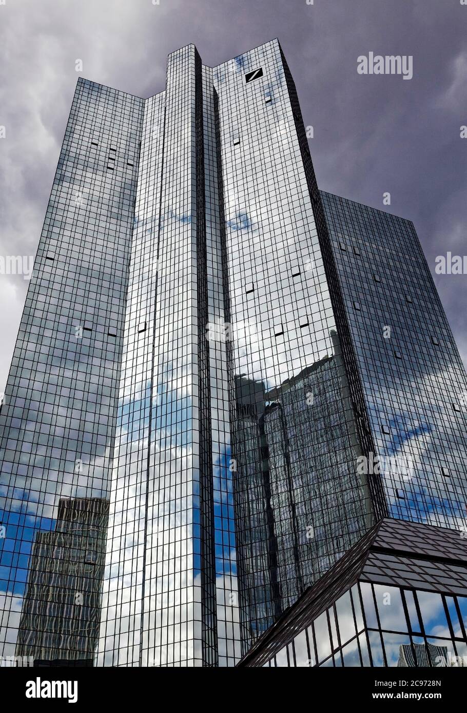 mirrored high-rise buildings, Deutsche Bank Group Headquarters, Germany, Hesse, Frankfurt am Main Stock Photo