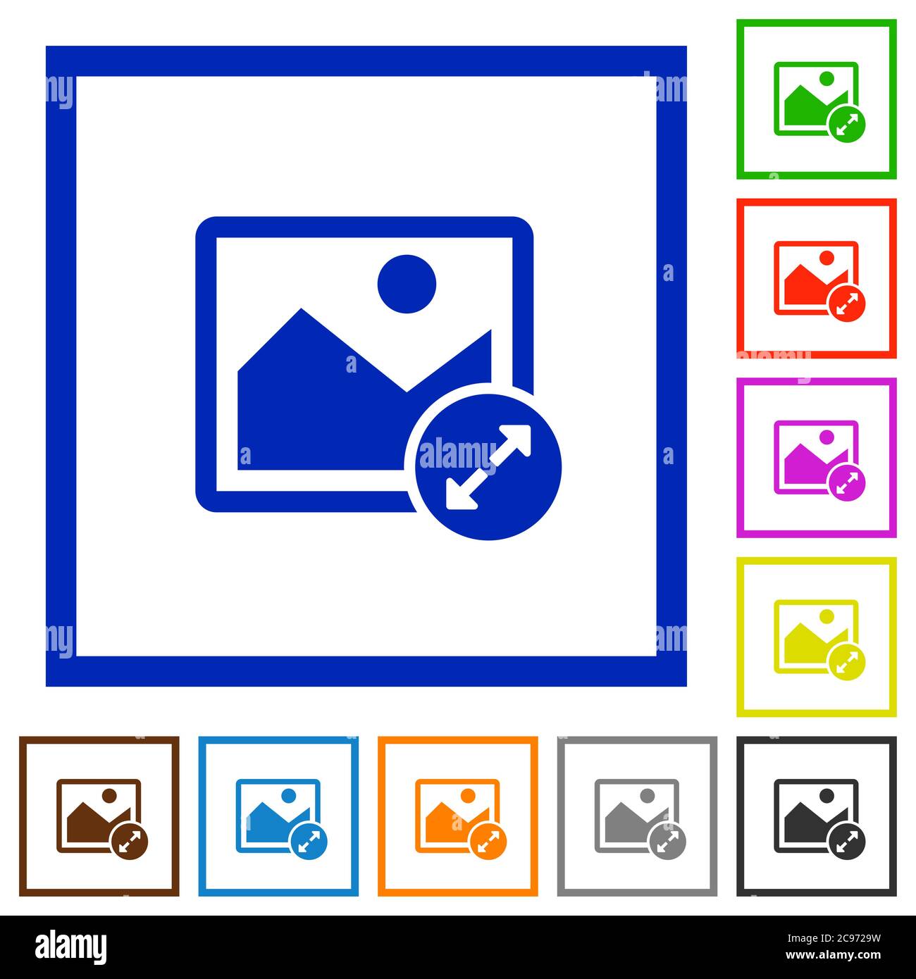 Resize image large flat color icons in square frames on white background Stock Vector