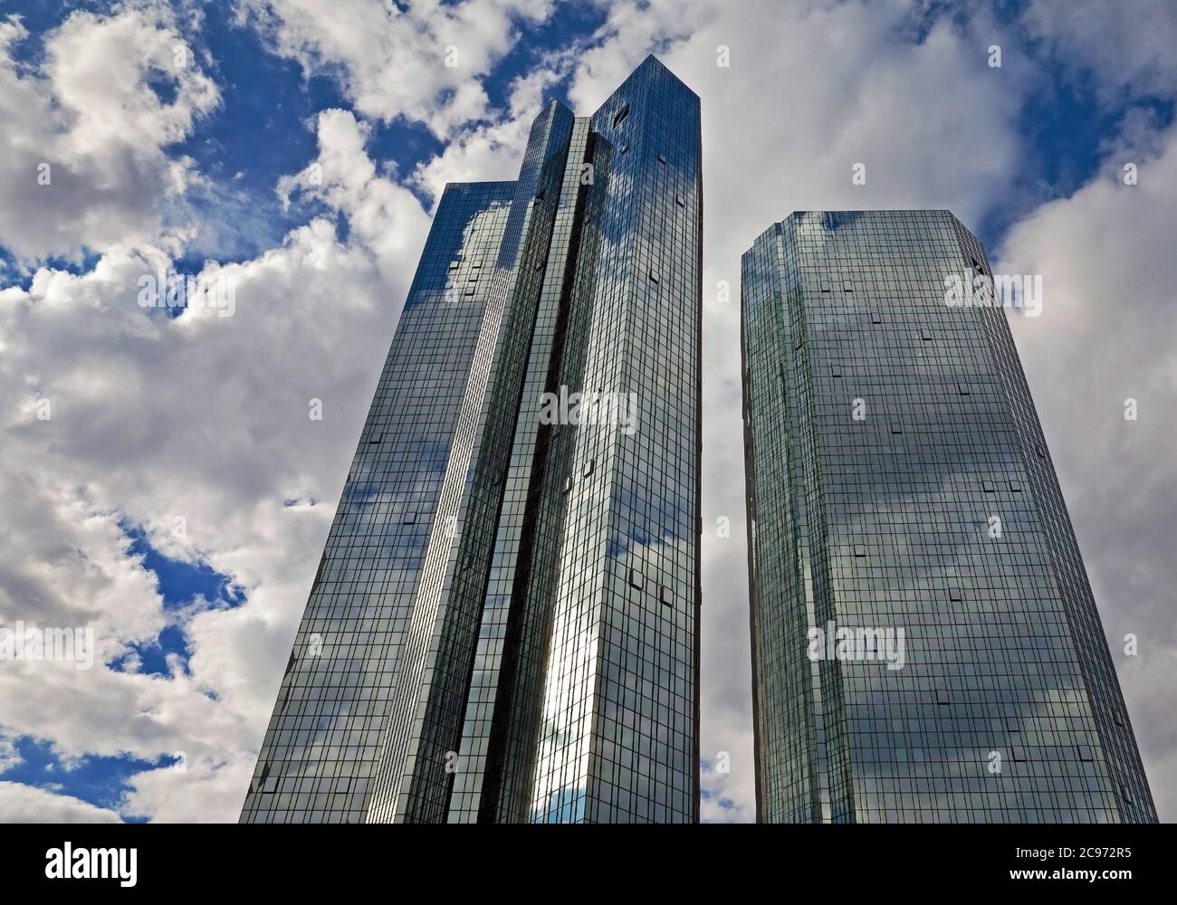 mirrored high-rise buildings, Deutsche Bank Group Headquarters, Germany, Hesse, Frankfurt am Main Stock Photo