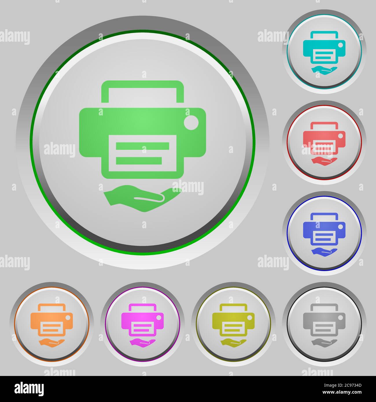 Shared printer color icons on sunk push buttons Stock Vector