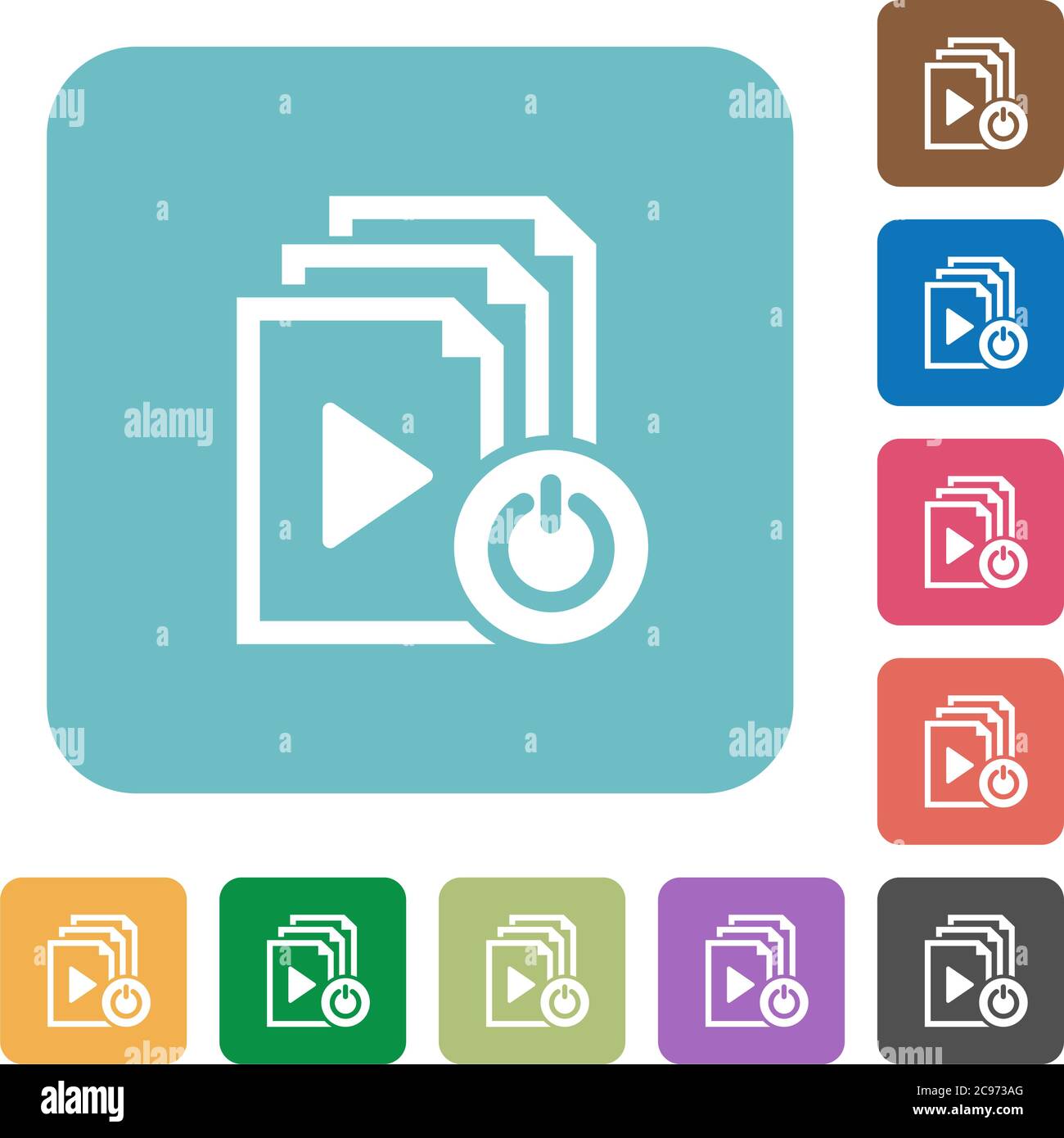 Exit from playlist white flat icons on color rounded square backgrounds Stock Vector