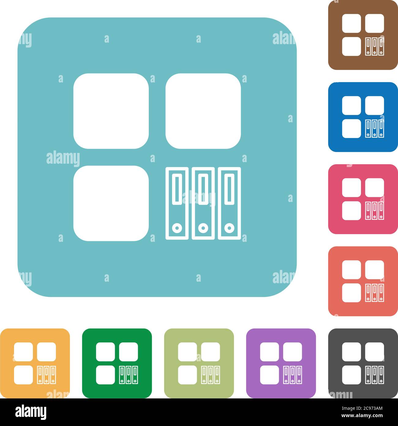 Archive component white flat icons on color rounded square backgrounds Stock Vector