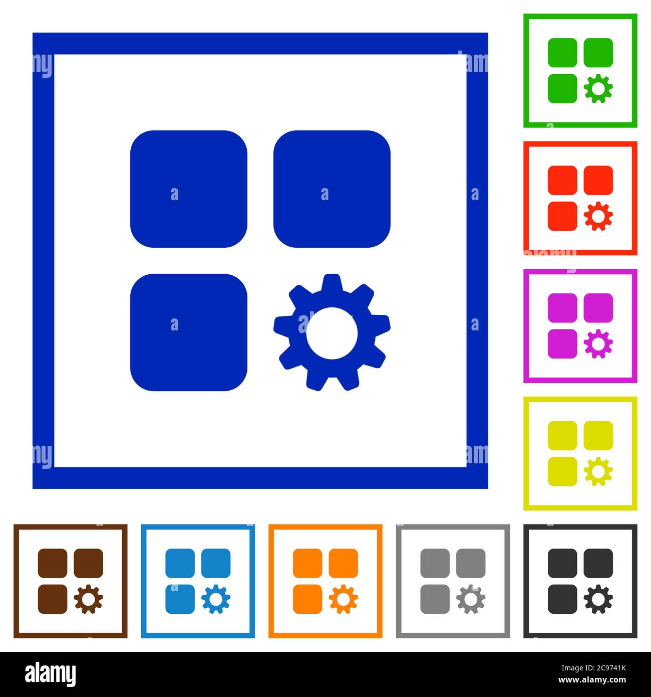 Component settings flat color icons in square frames on white background Stock Vector