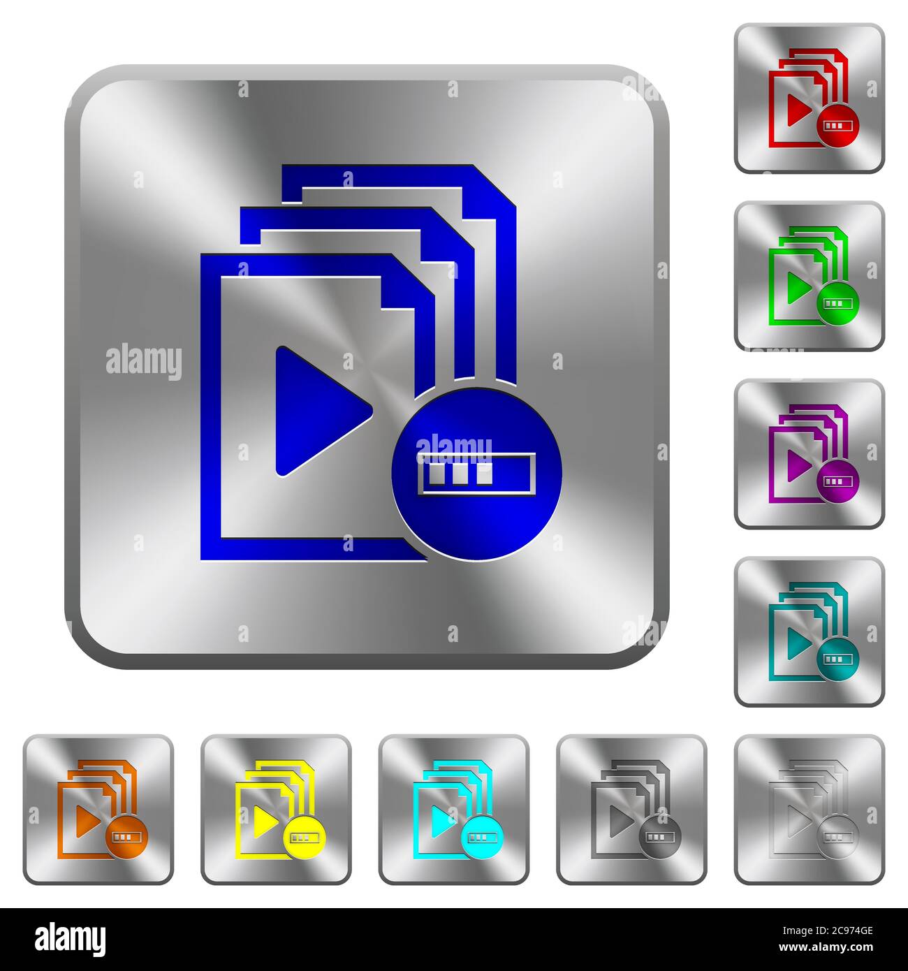 Processing playlist operation engraved icons on rounded square glossy ...