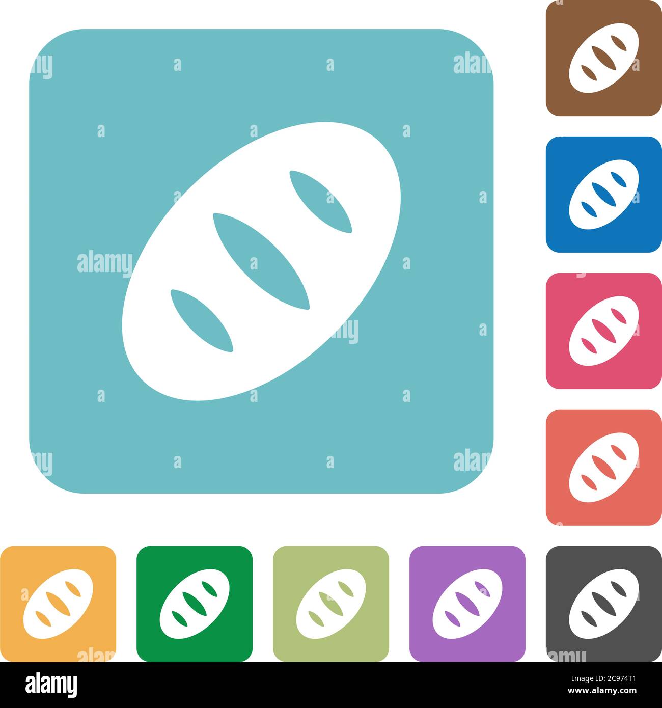 Bread white flat icons on color rounded square backgrounds Stock Vector
