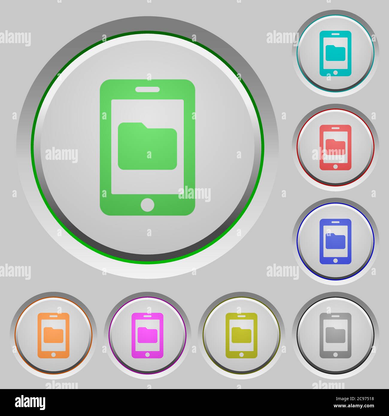 Smartphone data storage color icons on sunk push buttons Stock Vector