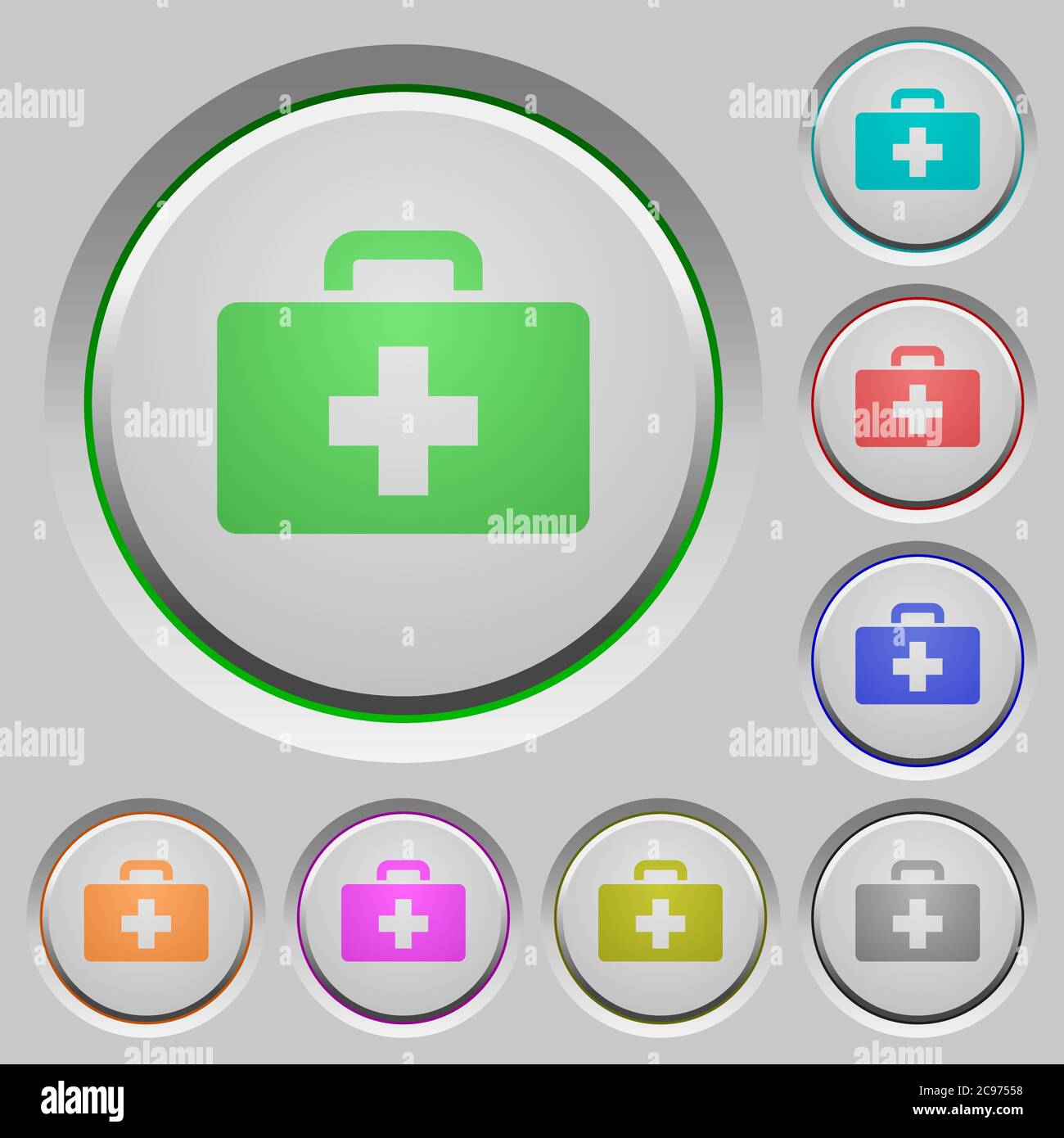 First aid kit color icons on sunk push buttons Stock Vector